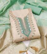 Green silk  embroidered unstitched dressmaterials 3 pair top bottom dupptaa