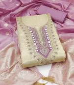 Lavender silk embroidered unstitched dressmaterials 3 pair top bottom dupptaa