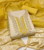 Yellow silk embroidered unstitched dressmaterials 3 pair top bottom dupptaa