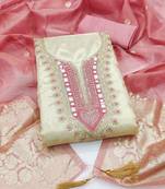 Pink silk  embroidered unstitched dressmaterials 3 pair top bottom dupptaa