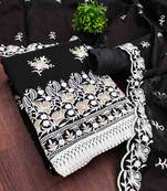 Black chanderi  embroidered unstitched dressmaterials 3 pair top bottom dupptaa