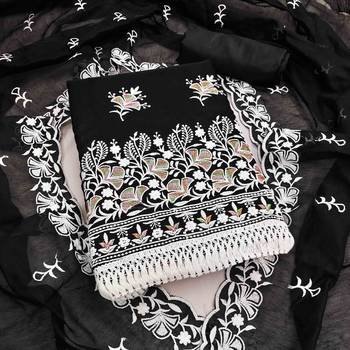 Black chanderi  embroidered unstitched dressmaterials 3 pair top bottom dupptaa 2