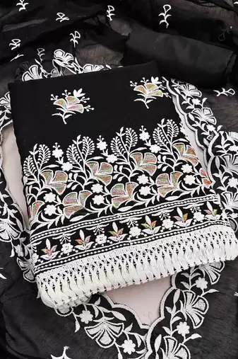 Black chanderi  embroidered unstitched dressmaterials 3 pair top bottom dupptaa