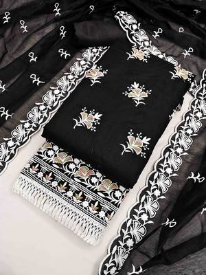 Black chanderi  embroidered unstitched dressmaterials 3 pair top bottom dupptaa 3