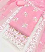 Pink chanderi  embroidered unstitched dressmaterials 3 pair top bottom dupptaa