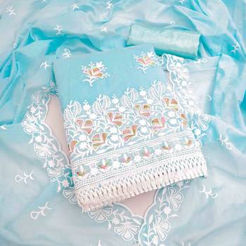 Sky chanderi embroidered unstitched dressmaterials 3 pair top bottom dupptaa 1