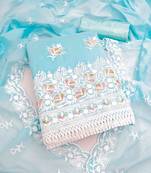 Sky chanderi embroidered unstitched dressmaterials 3 pair top bottom dupptaa