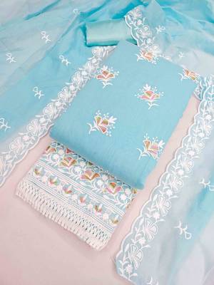 Sky chanderi embroidered unstitched dressmaterials 3 pair top bottom dupptaa 2