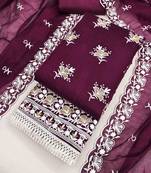 Wine chanderi embroidered unstitched dressmaterials 3 pair top bottom dupptaa