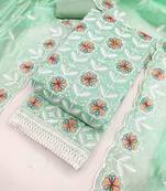 Green chanderi  embroidered unstitched dressmaterials 3 pair top bottom dupptaa