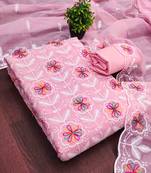 Pink chanderi  embroidered unstitched dressmaterials 3 pair top bottom dupptaa