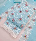 Sky chanderi embroidered unstitched dressmaterials 3 pair top bottom dupptaa