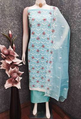 Sky chanderi embroidered unstitched dressmaterials 3 pair top bottom dupptaa 2