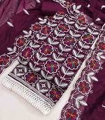 Wine chanderi embroidered unstitched dressmaterials 3 pair top bottom dupptaa