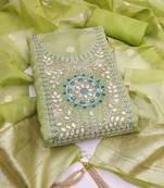 Green silk  embroidered unstitched dressmaterials 3 pair top bottom dupptaa