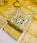Mustard silk embroidered unstitched dressmaterials 3 pair top bottom dupptaa