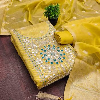Mustard silk embroidered unstitched dressmaterials 3 pair top bottom dupptaa 4