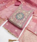 Pink chanderi  embroidered unstitched dressmaterials 3 pair top bottom dupptaa