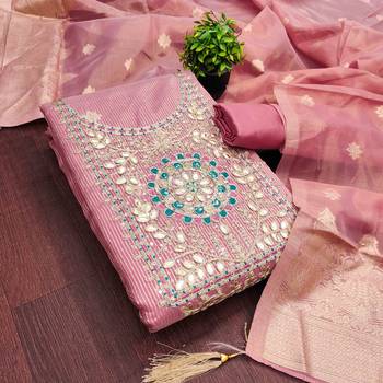 Pink chanderi  embroidered unstitched dressmaterials 3 pair top bottom dupptaa 4