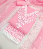 Pink chanderi  embroidered unstitched dressmaterials 3 pair top bottom dupptaa