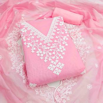 Pink chanderi  embroidered unstitched dressmaterials 3 pair top bottom dupptaa 4