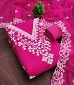 Pink chanderi  embroidered unstitched dressmaterials 3 pair top bottom dupptaa