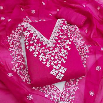 Pink chanderi  embroidered unstitched dressmaterials 3 pair top bottom dupptaa 2