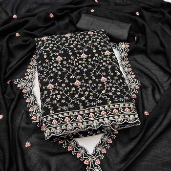 Black silk  embroidered unstitched dressmaterials 3 pair top bottom dupptaa 1