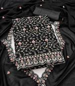 Black silk  embroidered unstitched dressmaterials 3 pair top bottom dupptaa