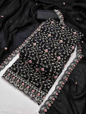 Black silk  embroidered unstitched dressmaterials 3 pair top bottom dupptaa 2