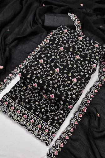 black silk blend embroidered unstitched dressmaterials 3 pair top bottom dupptaa