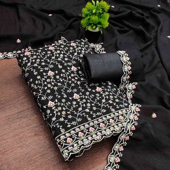 Black silk  embroidered unstitched dressmaterials 3 pair top bottom dupptaa 3