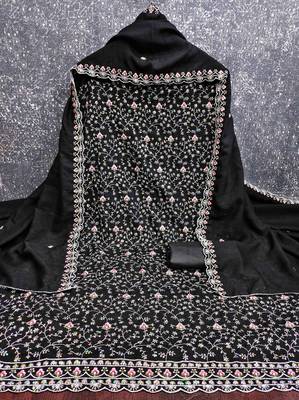 Black silk  embroidered unstitched dressmaterials 3 pair top bottom dupptaa 4