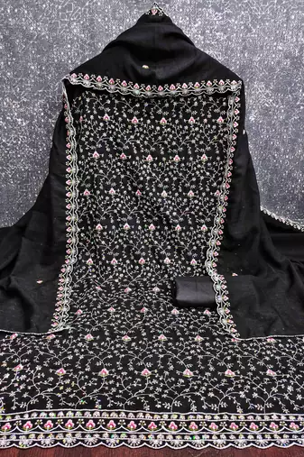 black silk blend embroidered unstitched dressmaterials 3 pair top bottom dupptaa