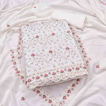 White silk embroidered unstitched dressmaterials 3 pair top bottom dupptaa 1