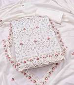 White silk embroidered unstitched dressmaterials 3 pair top bottom dupptaa