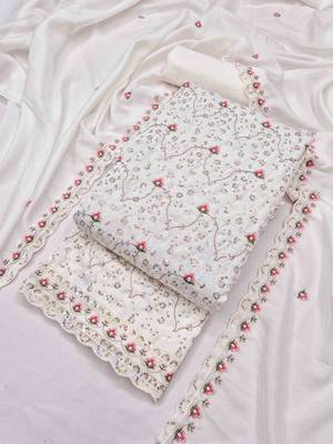 White silk embroidered unstitched dressmaterials 3 pair top bottom dupptaa 2