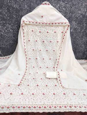 White silk embroidered unstitched dressmaterials 3 pair top bottom dupptaa 4