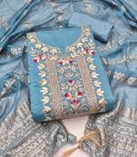 Blue silk  embroidered unstitched dressmaterials 3 pair top bottom dupptaa