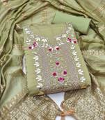 Green silk  embroidered unstitched dressmaterials 3 pair top bottom dupptaa