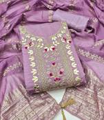 Lavender silk embroidered unstitched dressmaterials 3 pair top bottom dupptaa