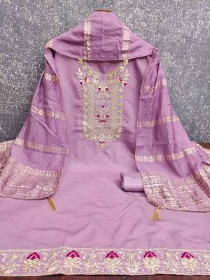 Lavender silk embroidered unstitched dressmaterials 3 pair top bottom dupptaa 4