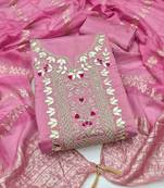 Pink silk  embroidered unstitched dressmaterials 3 pair top bottom dupptaa