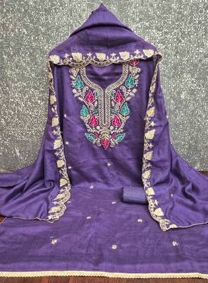 Blue silk  embroidered unstitched dressmaterials 3 pair top bottom dupptaa 4