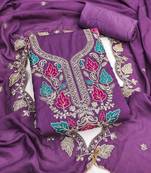 Lavender silk embroidered unstitched dressmaterials 3 pair top bottom dupptaa
