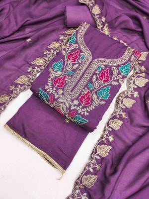Lavender silk embroidered unstitched dressmaterials 3 pair top bottom dupptaa 2