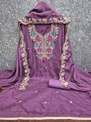Lavender silk embroidered unstitched dressmaterials 3 pair top bottom dupptaa 4