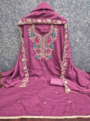 Pink silk  embroidered unstitched dressmaterials 3 pair top bottom dupptaa 2