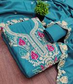 Indigo silk embroidered unstitched dressmaterials 3 pair top bottom dupptaa