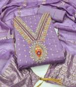 Lavender chanderi embroidered unstitched dressmaterials 3 pair top bottom dupptaa